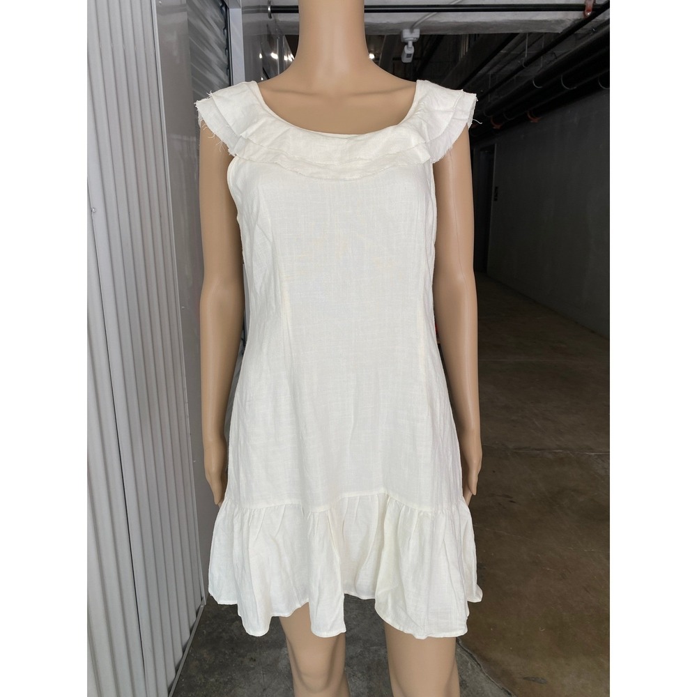 RESET BY JANE White Ruffle Sleeveless Mini Dress Women's Size M